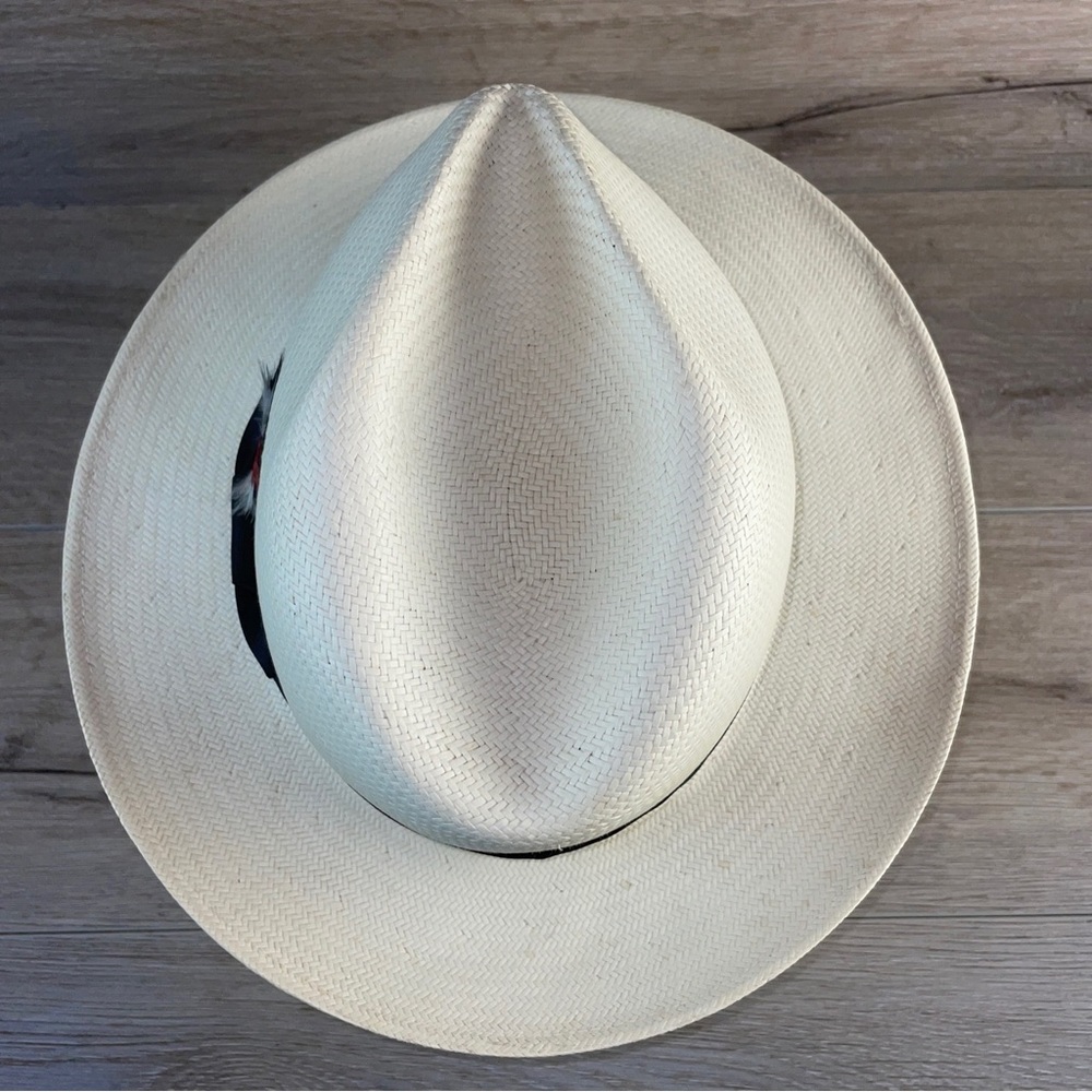 Stetson Natural Straw Feathered Fedora Panama Hat Made In Mexico X-Large EUC! - Picture 6 of 9